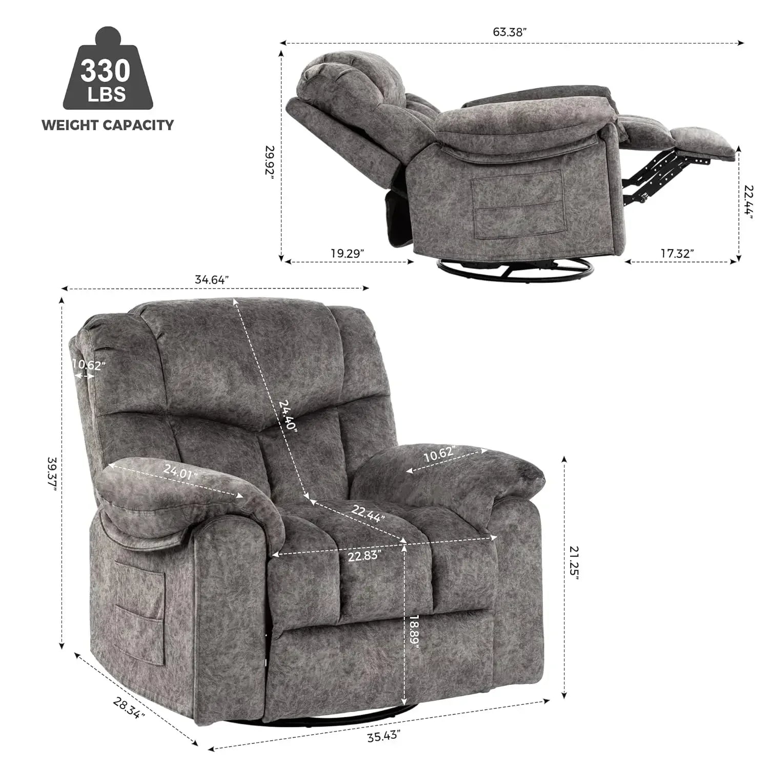 Recliner Chair with Swivel Glider Base for Living Room, Overstuffed Rocker Recliner with Foldable Armrest & Hidden, Customized by S And B Enterprise