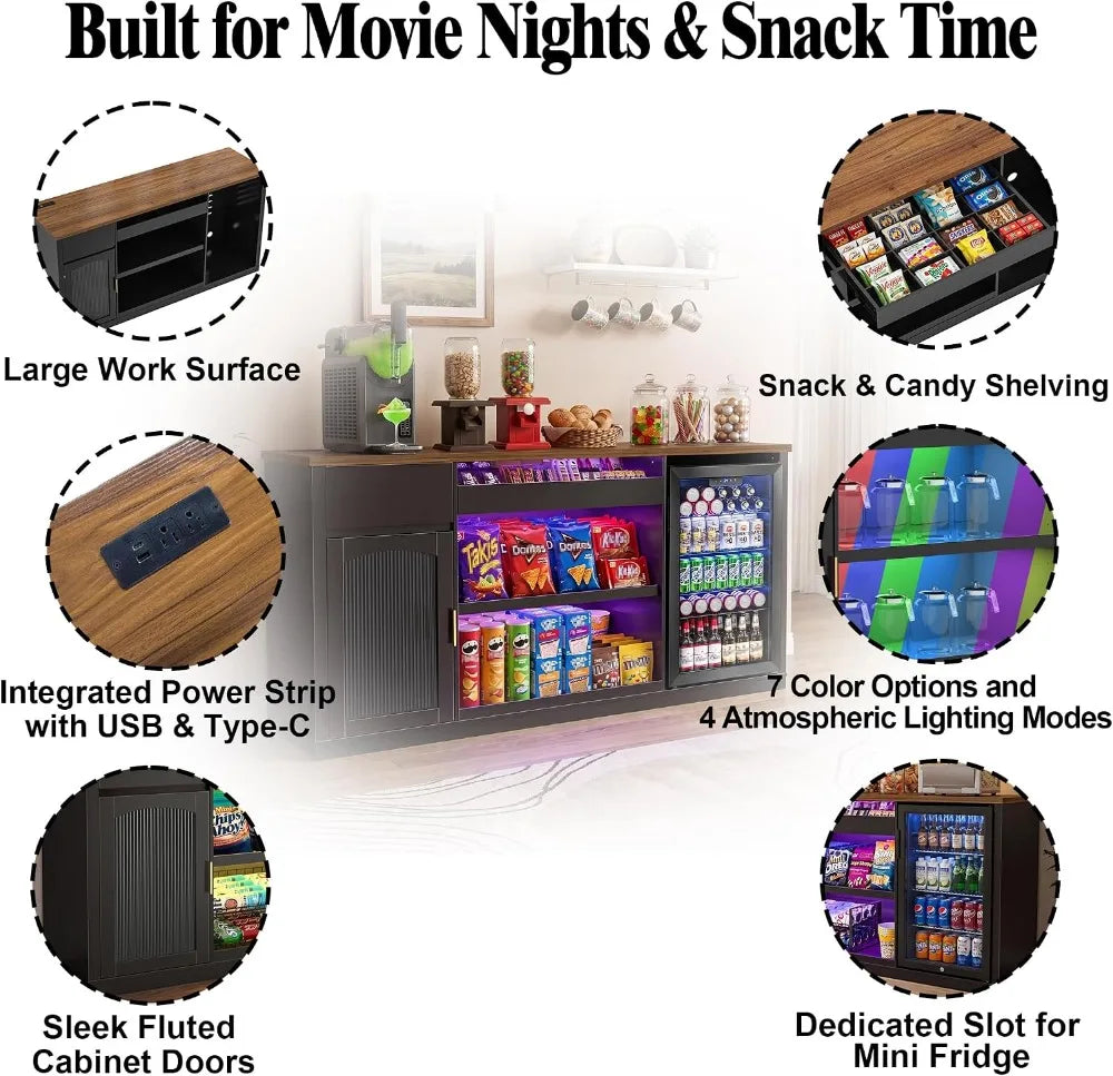 GDLF 70.1 Snack Bar Cabinet in black with fridge space, LED light kit and power outlet