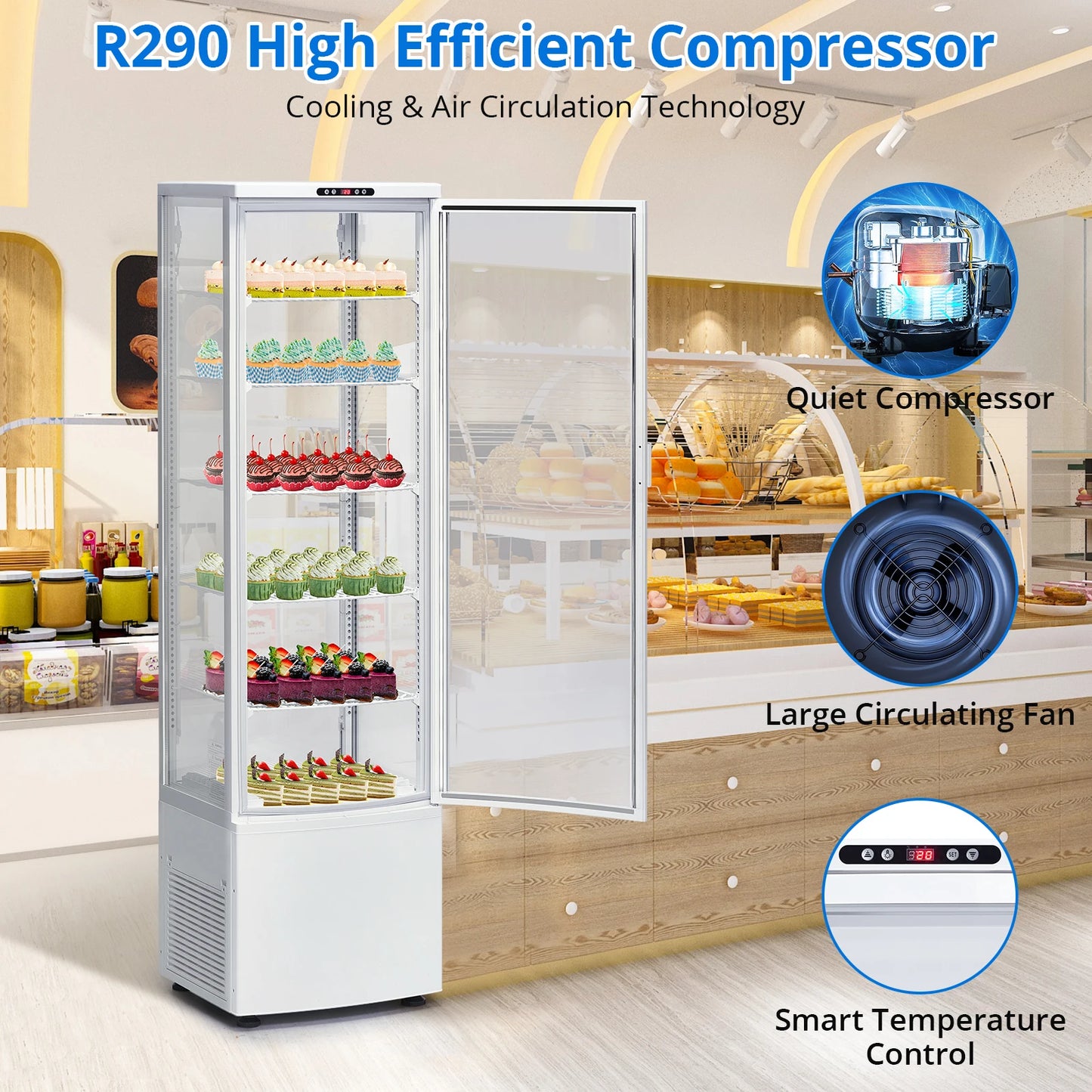 Acekool Commercial Pastry Display Case With Interior LED Lighting