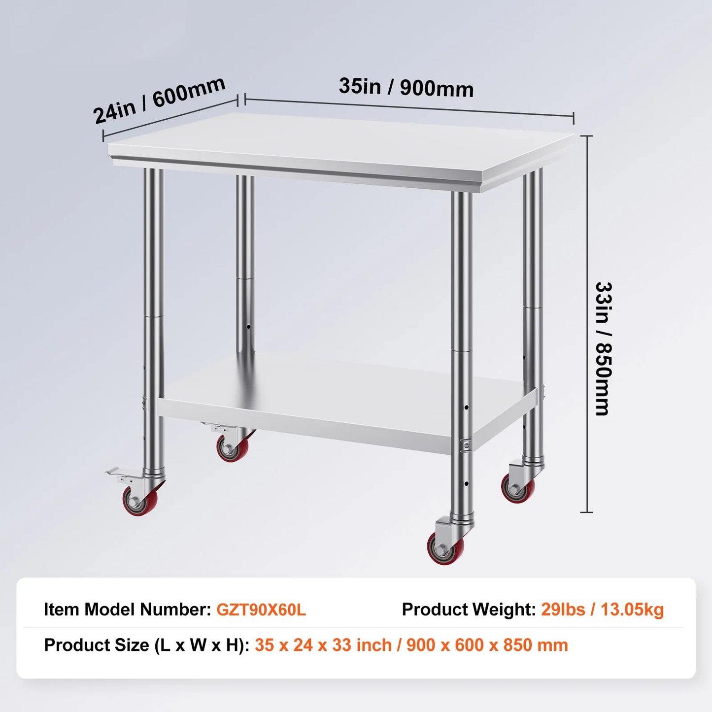 SucceBuy Stainless Steel Commercial Kitchen Work Table With Caster Wheels