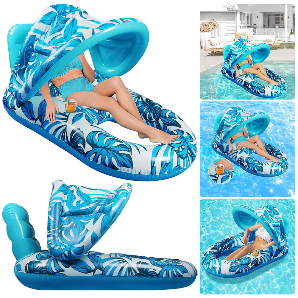 MOJOYCE Inflatable Water Sleeping Bed With Sunshade Floating Lounger