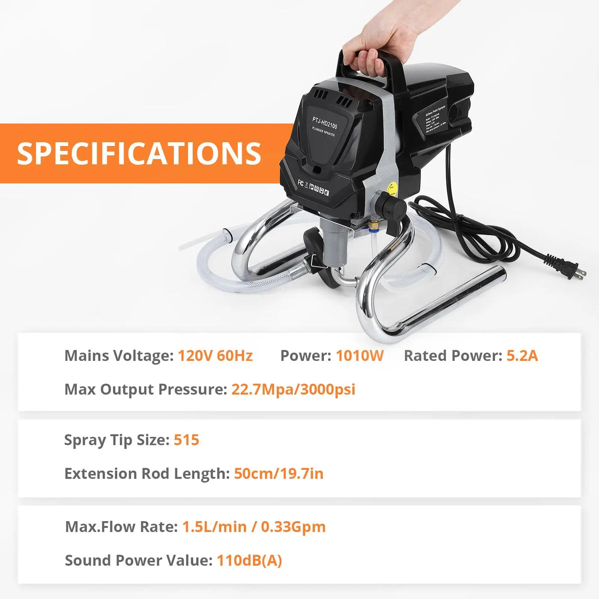 1010W High-Efficiency Airless Paint Sprayer – 3000PSI Electric Spray Sprayer with 20" Extension Rod – Low Overspray, No Thinning Needed – Ideal for Home Interior & Exterior Painting, Walls