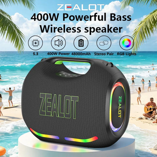 ZEALOT-ZE21 400W Big Power Wireless Bluetooth Peaker Outdoor Portable 48000mAh Long Battery With RGB Color Lights TWS Subwoofer High Volume Waterproof Bluetooth Speaker by S And B Enterprise