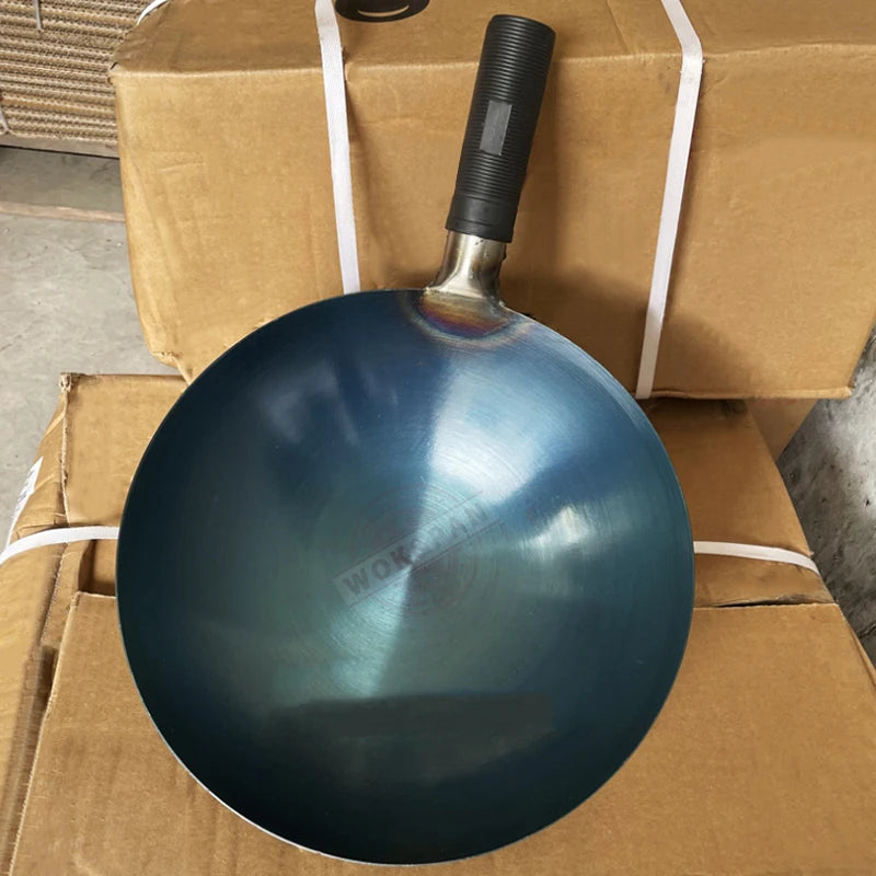 32/34cm Seasoning Blue Iron Wok Uncoated Nonstick Pot Lightweight Classic Chef Wok Outdoor Kitchen Cookware for Gas Stove by S And B Enterprise