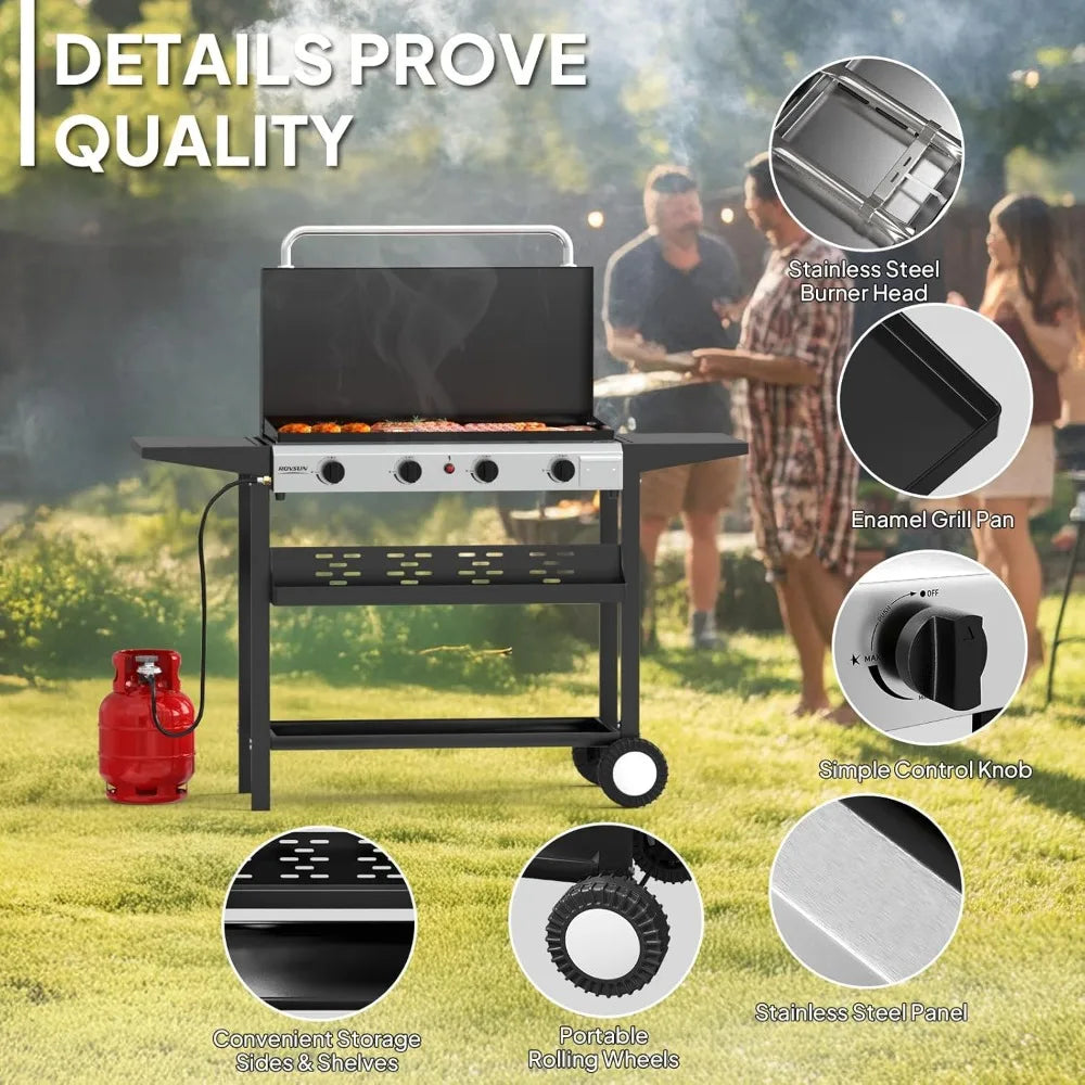 ROVSUN 4 Burner Portable Propane Griddle With Enameled Tray