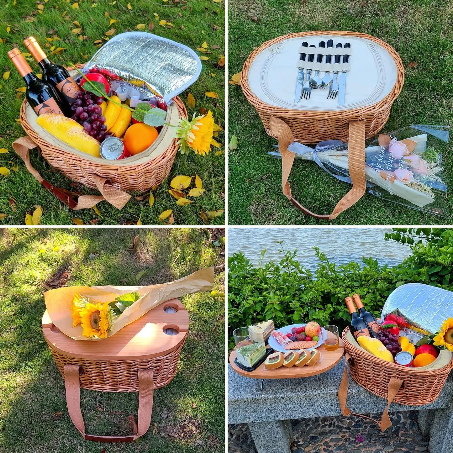 YTYIN Wicker Picnic Basket Set For Four With Insulated Cooler by S And B Enterprise