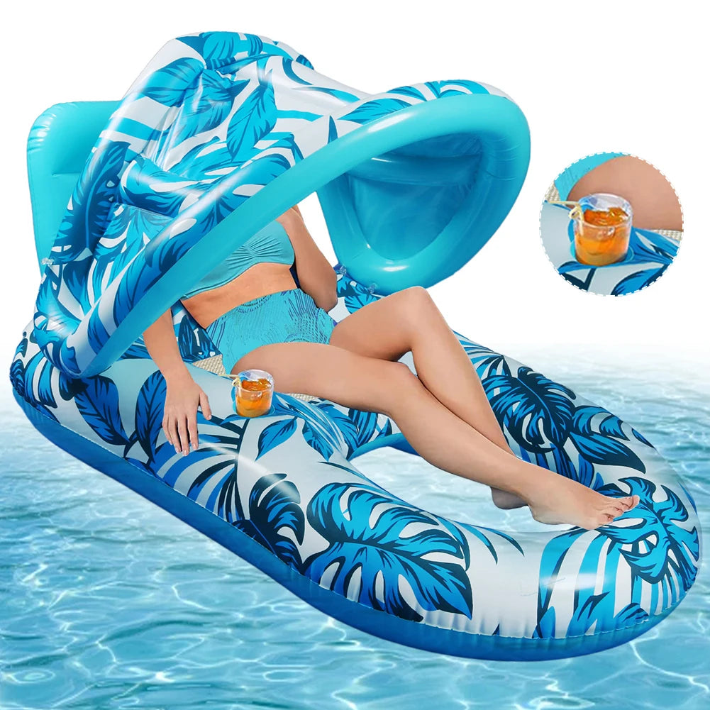 MOJOYCE Inflatable Water Sleeping Bed With Sunshade Floating Lounger