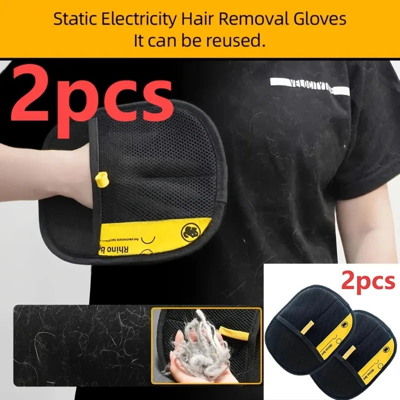 Pet grooming gloves, 2pcs, black, double-sided fur-removal mitts with yellow tabs by S And B Enterprise