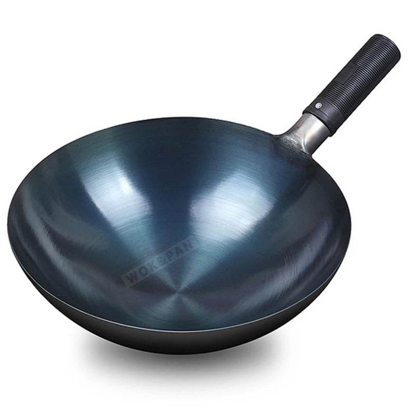 32/34cm Seasoning Blue Iron Wok Uncoated Nonstick Pot Lightweight Classic Chef Wok Outdoor Kitchen Cookware for Gas Stove by S And B Enterprise