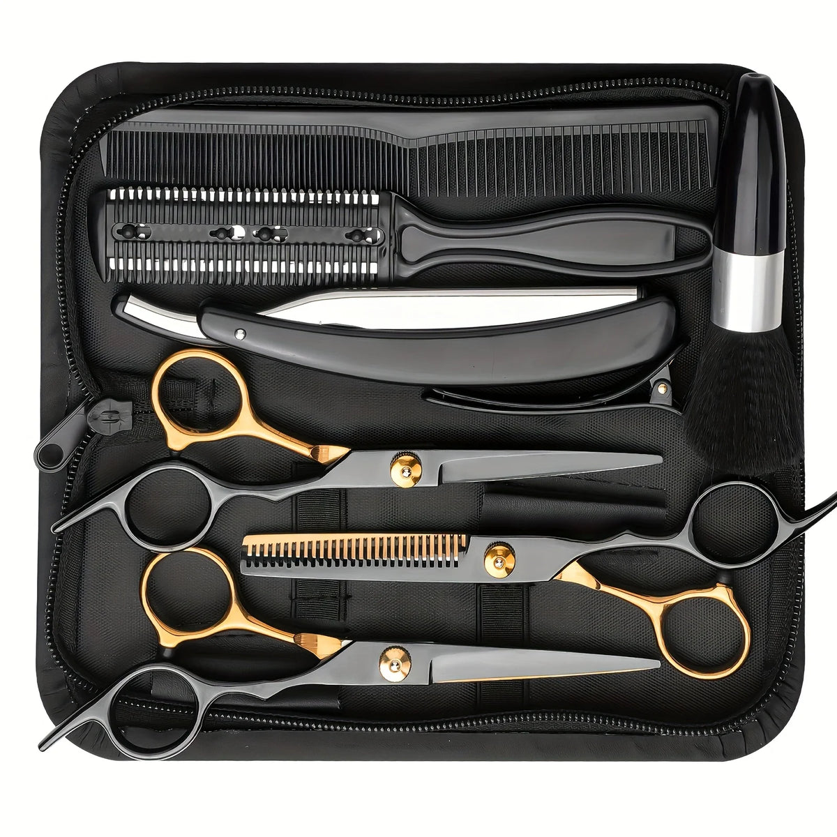 Professional stainless steel hair cutting kit by S And B Enterprise in a black case with scissors and thinning shears
