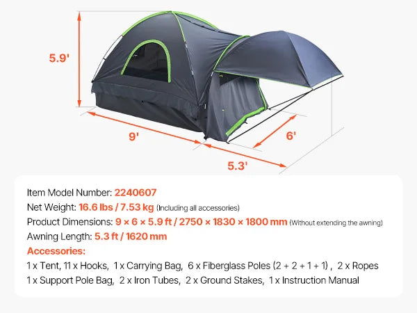 SucceBuy Pickup Truck Tent For Camping Waterproof PU2000 Expandable Awning