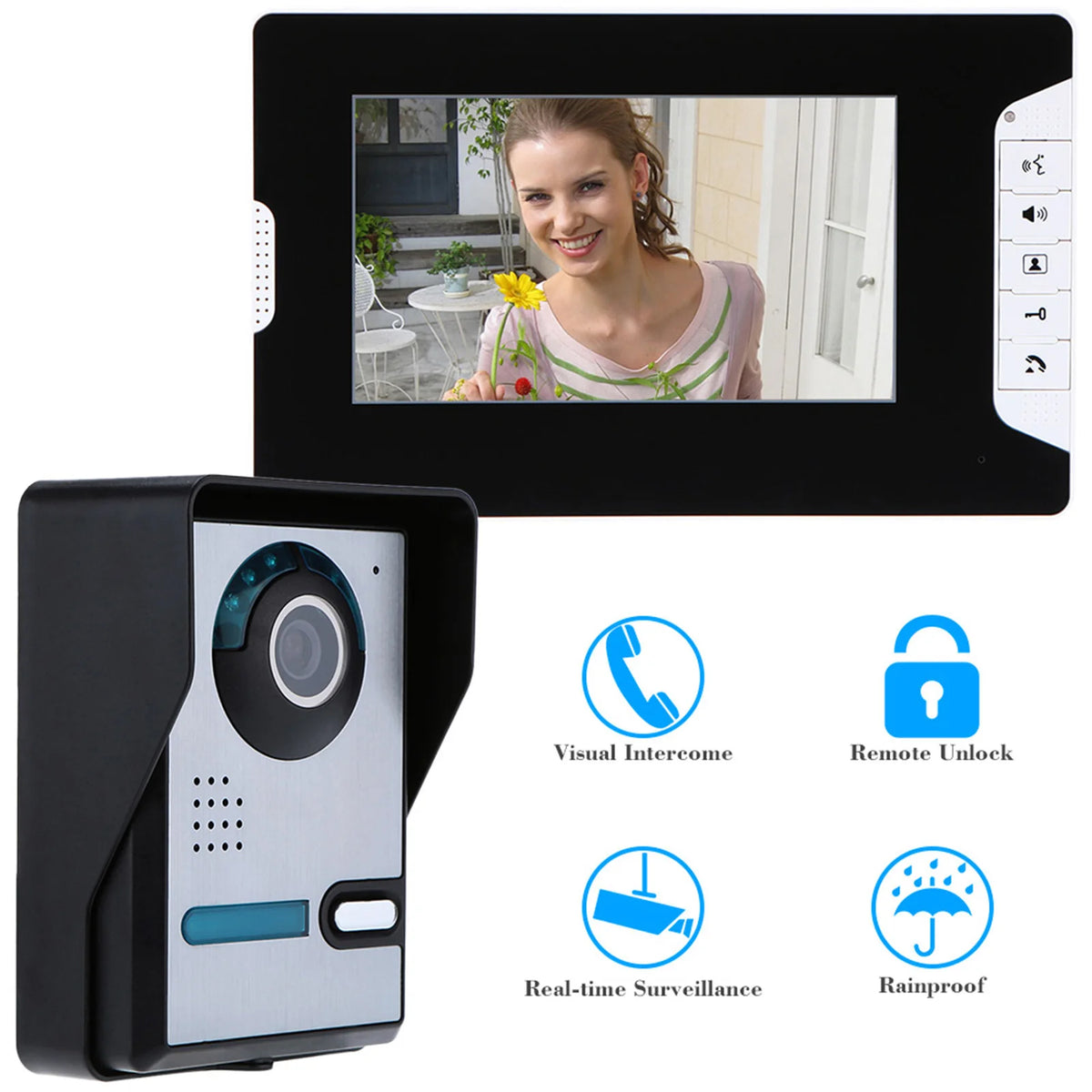 Video Intercom System with 7-inch monitor and waterproof doorbell camera by S And B Enterprise, 2-piece kit