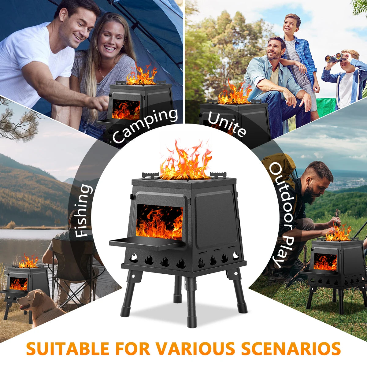 Portable Wood Burning Camp Stove Cast Iron For Outdoor Camping by S And B Enterprise