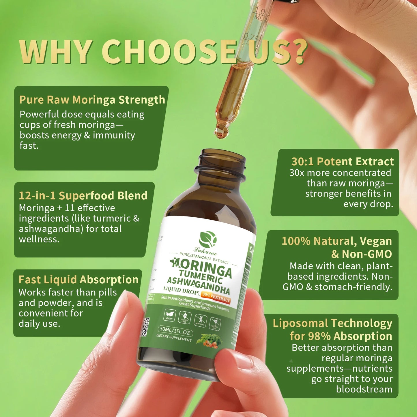 Beworths 12-In-1 Moringa Drops With Ashwagandha Turmeric Quercetin For Energy