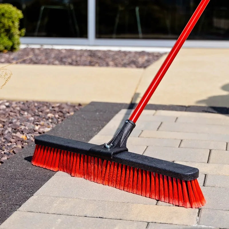 24" High Power Multi-Surface Push Broom Red & Black Steel Handle by S And B Enterprise