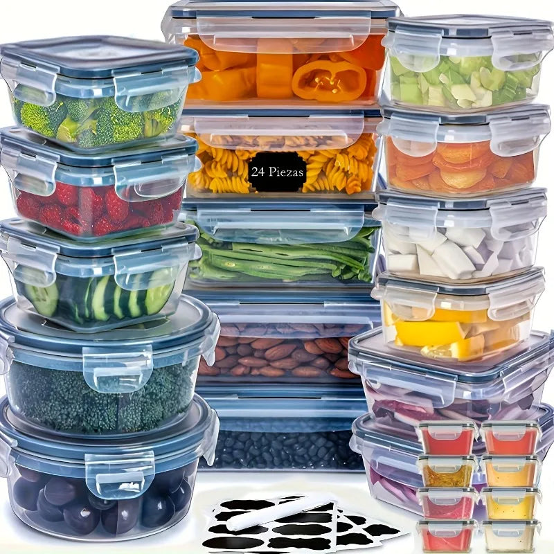 48-piece BPA-Free Food Storage Set by S And B Enterprise: 24 airtight transparent containers with blue lids