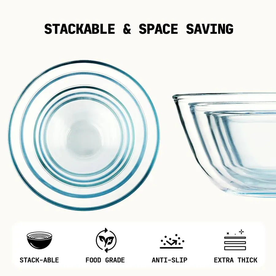Glass Mixing Bowls Set Borosilicate For Cooking And Prep