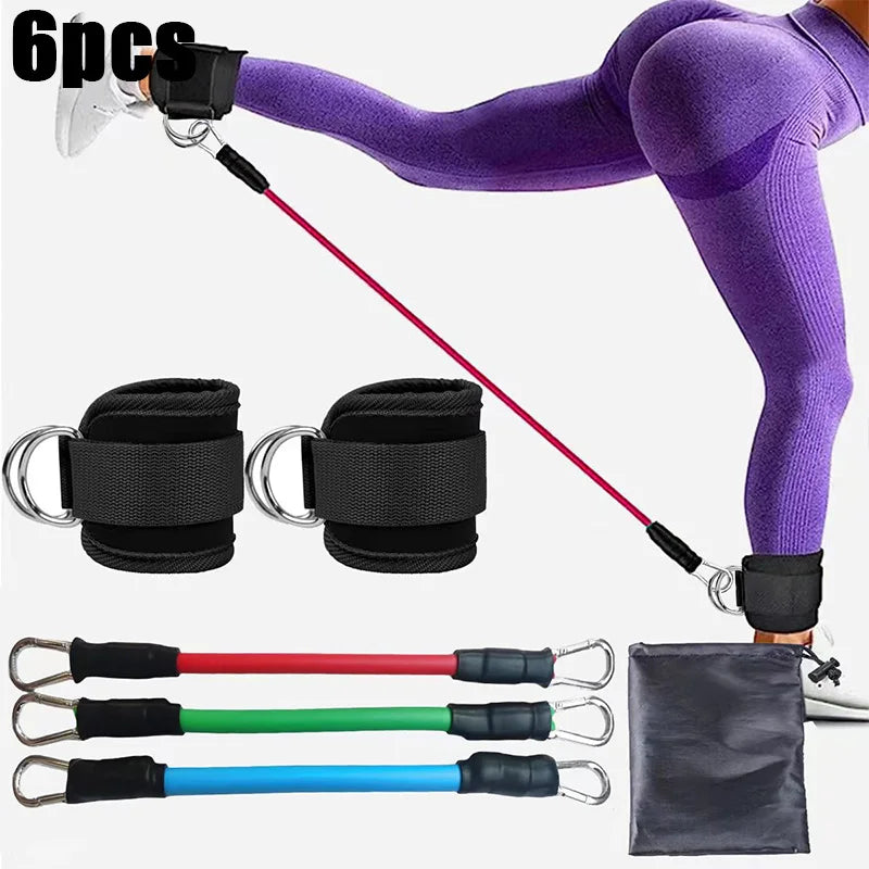 5 Pcs Pink Resistance Bands Set by S And B Enterprise for leg and butt workouts, elastic fitness loops with handles