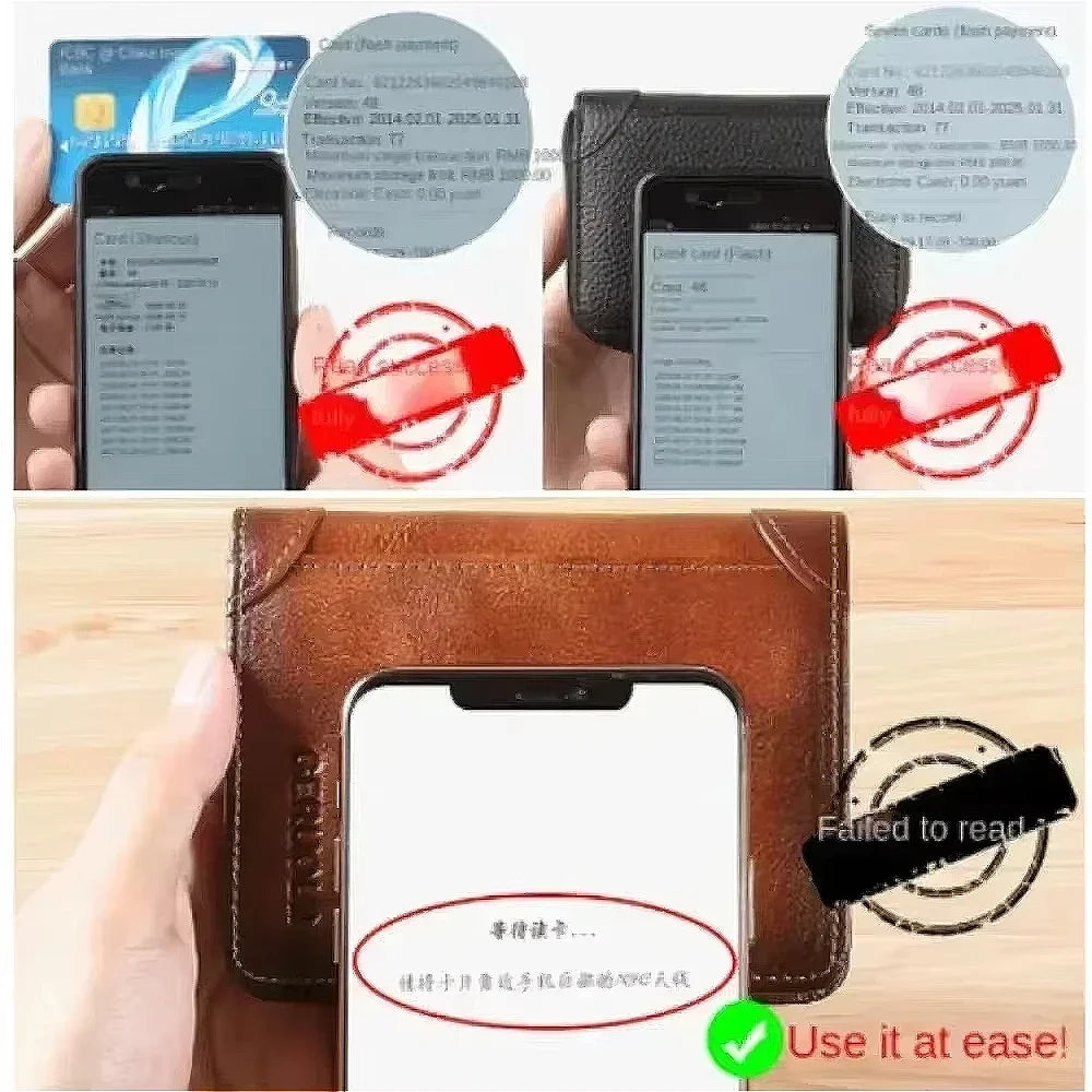 HEONYIRRY Genuine Leather RFID Blocking Trifold Wallet For Men