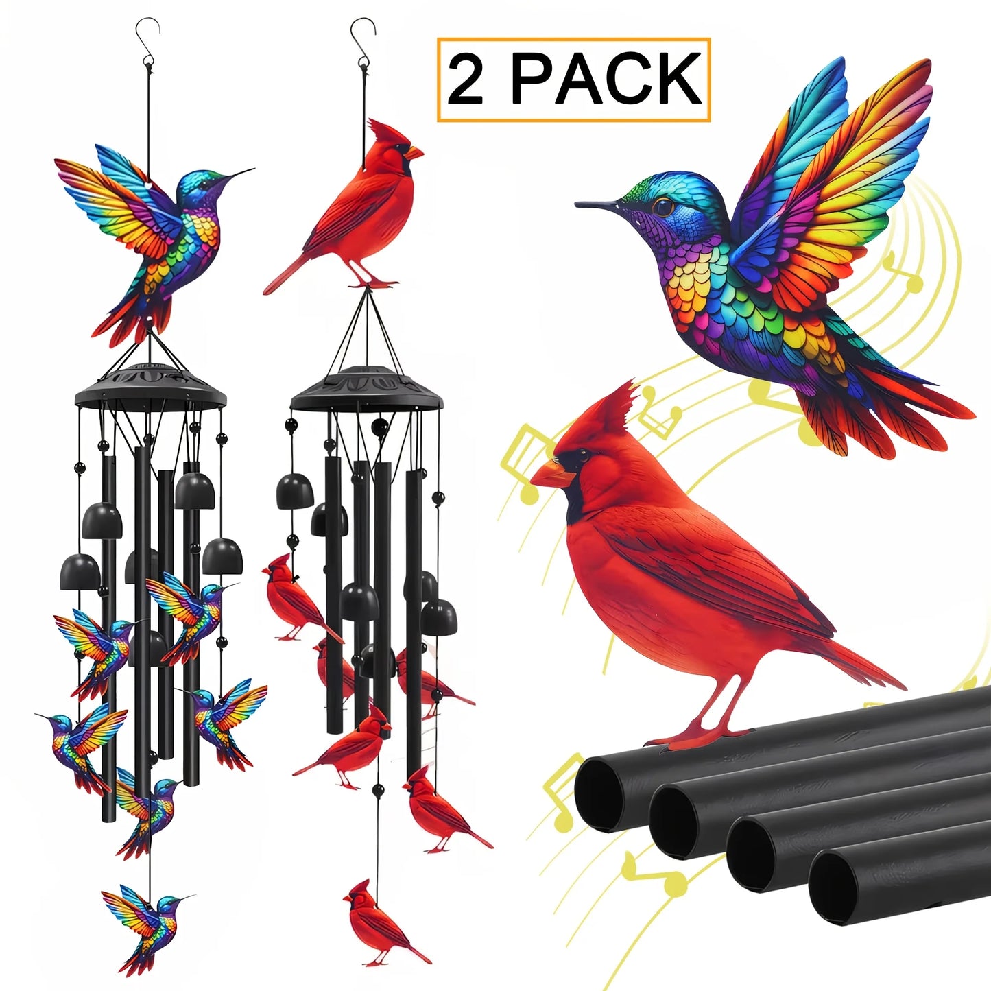 Lucky Wind Chime Garden Decor With Gradient Bird Ornament by S And B Enterprise