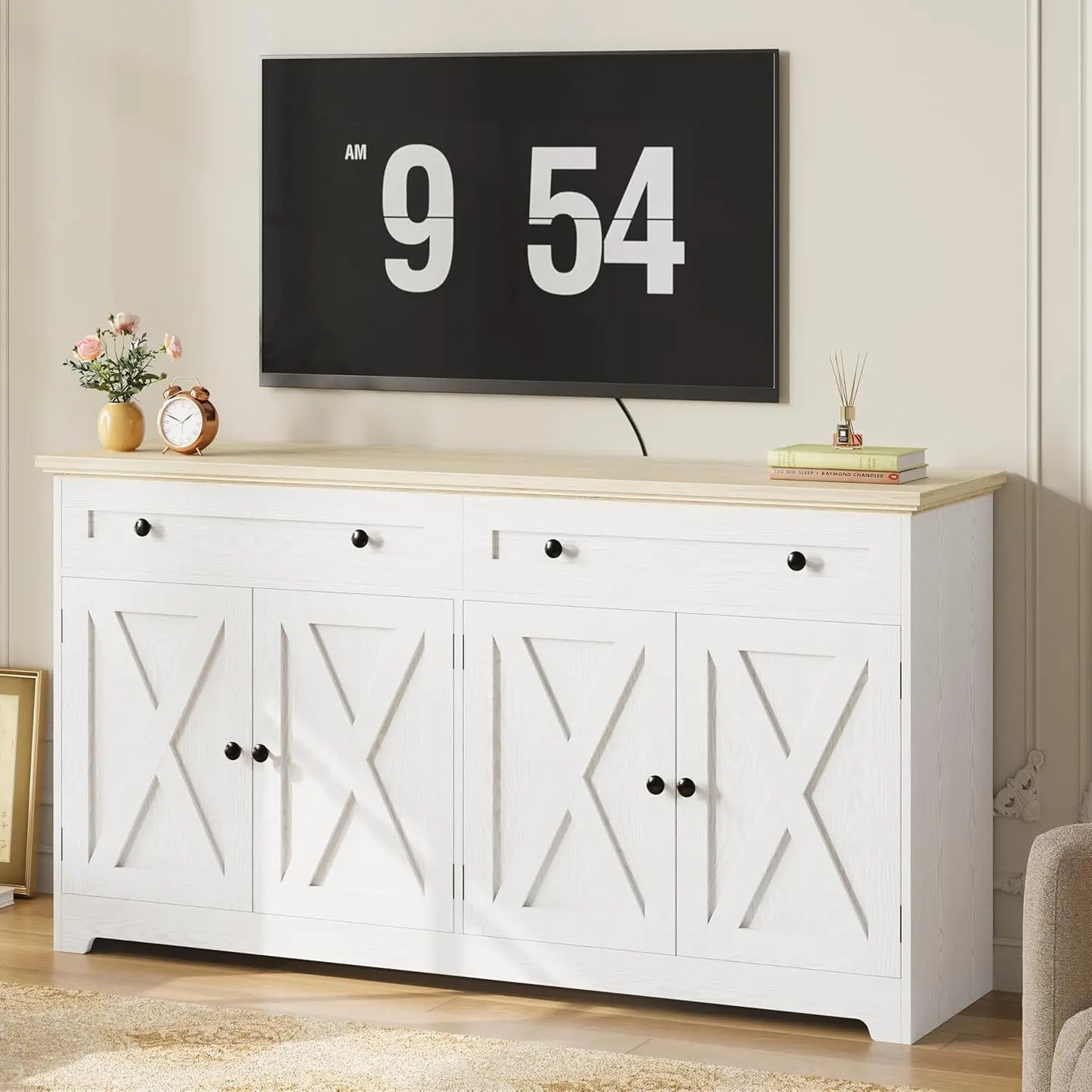 Ironck Buffet Cabinet With Storage Sideboard In Natural Wood by S And B Enterprise