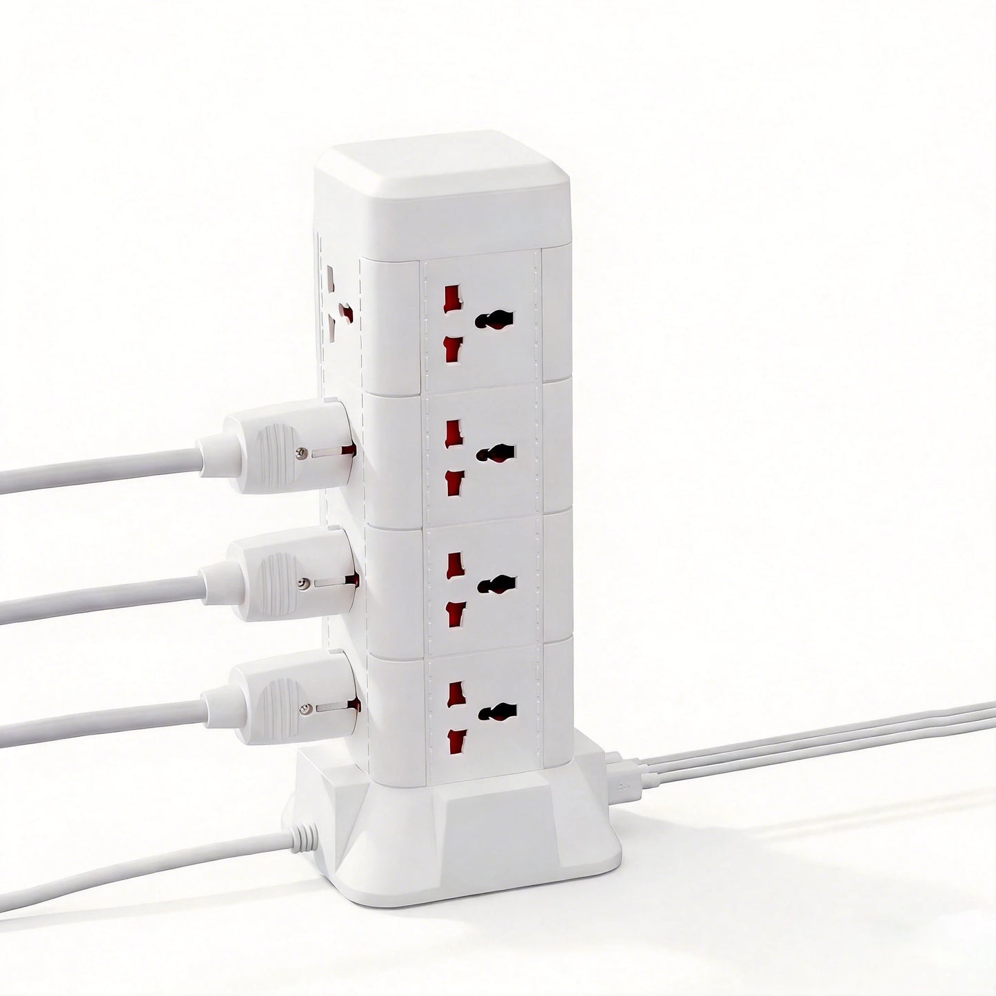Power strip tower with 12 AC outlets, white, flat-plug surge protector