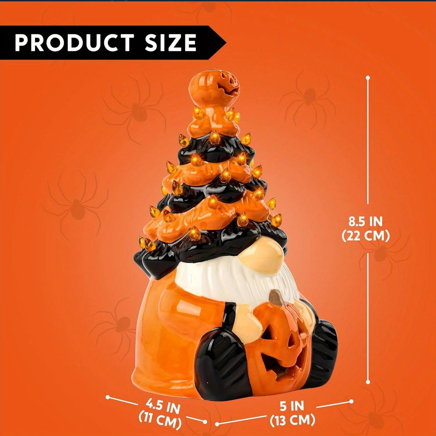 Halloween Pumpkin Gnome Ceramic LED Tabletop Decor For Autumn Parties