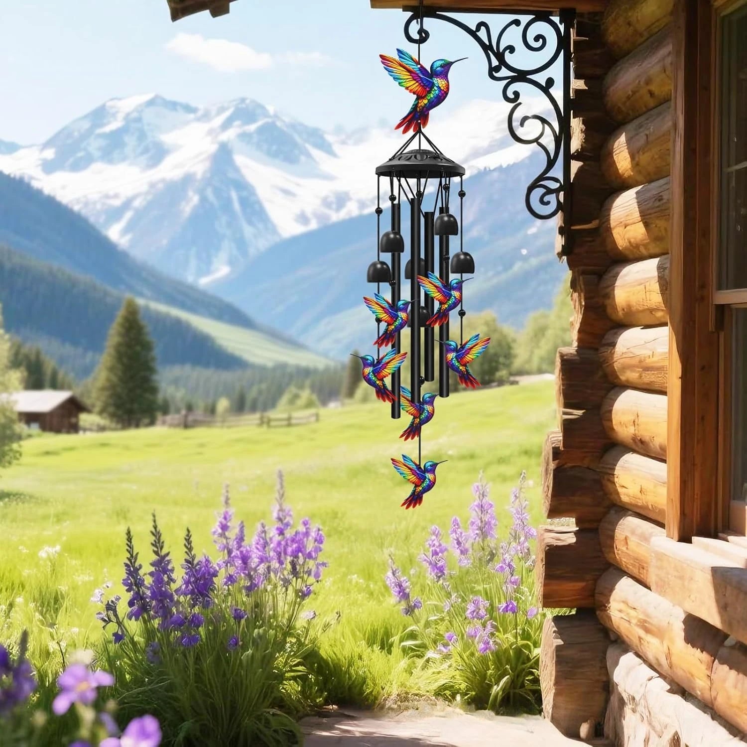 Lucky Wind Chime Garden Decor With Gradient Bird Ornament by S And B Enterprise