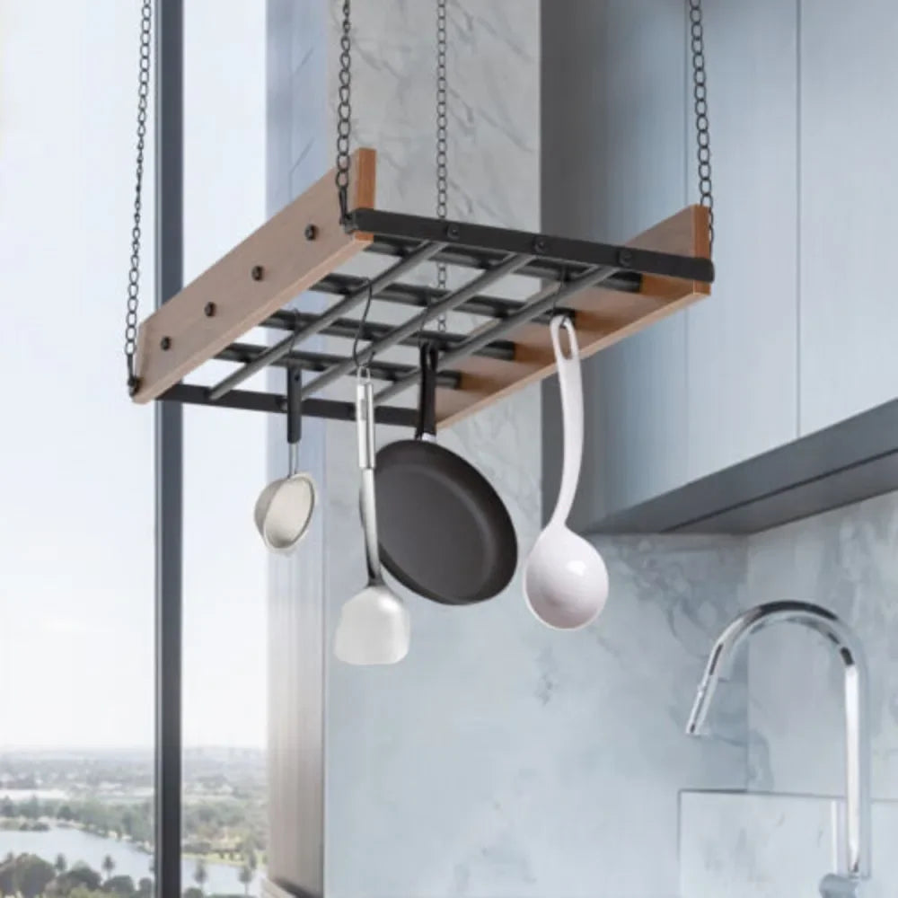 Ceiling Mounted Pot Pan Rack With Spring Clips Kitchen Organizer