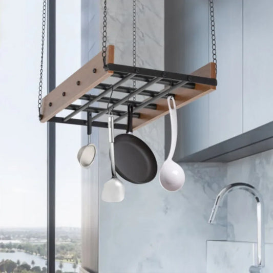 Ceiling Mounted Pot Pan Rack With Spring Clips Kitchen Organizer
