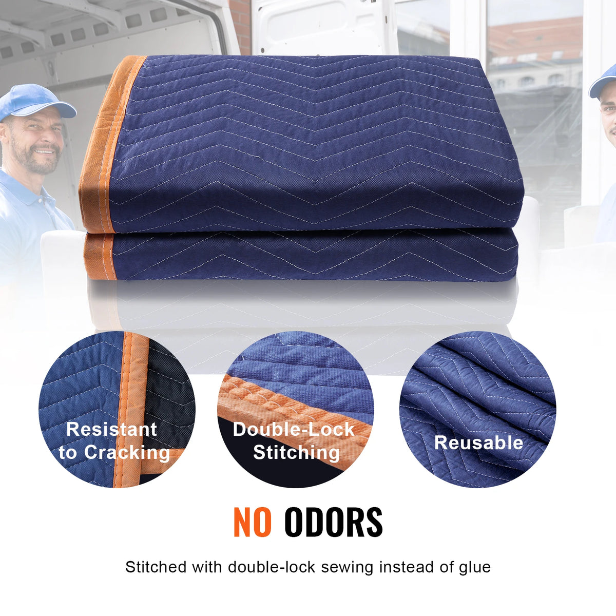 SucceBuy moving blankets, navy blue with orange edges, 80x72 inches, 12-pack heavy-duty mover pads