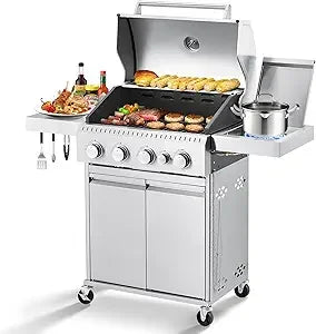 Stainless Steel 4 Burner Propane Gas Grill Cast Iron Grates