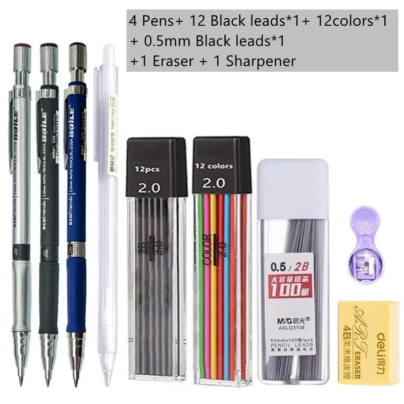 Mechanical Pencil Set With 2B Lead Refills For Writing And Sketching by S And B Enterprise