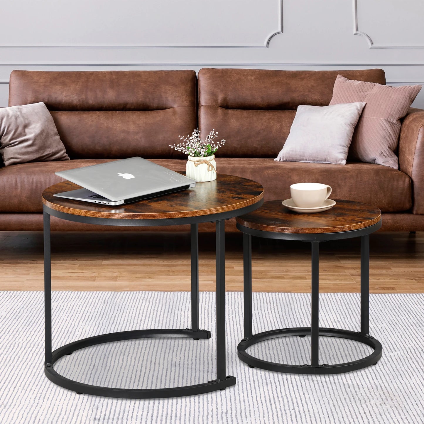 Nesting Coffee Tables 2 With Wooden Tops And Metal Frames by S And B Enterprise