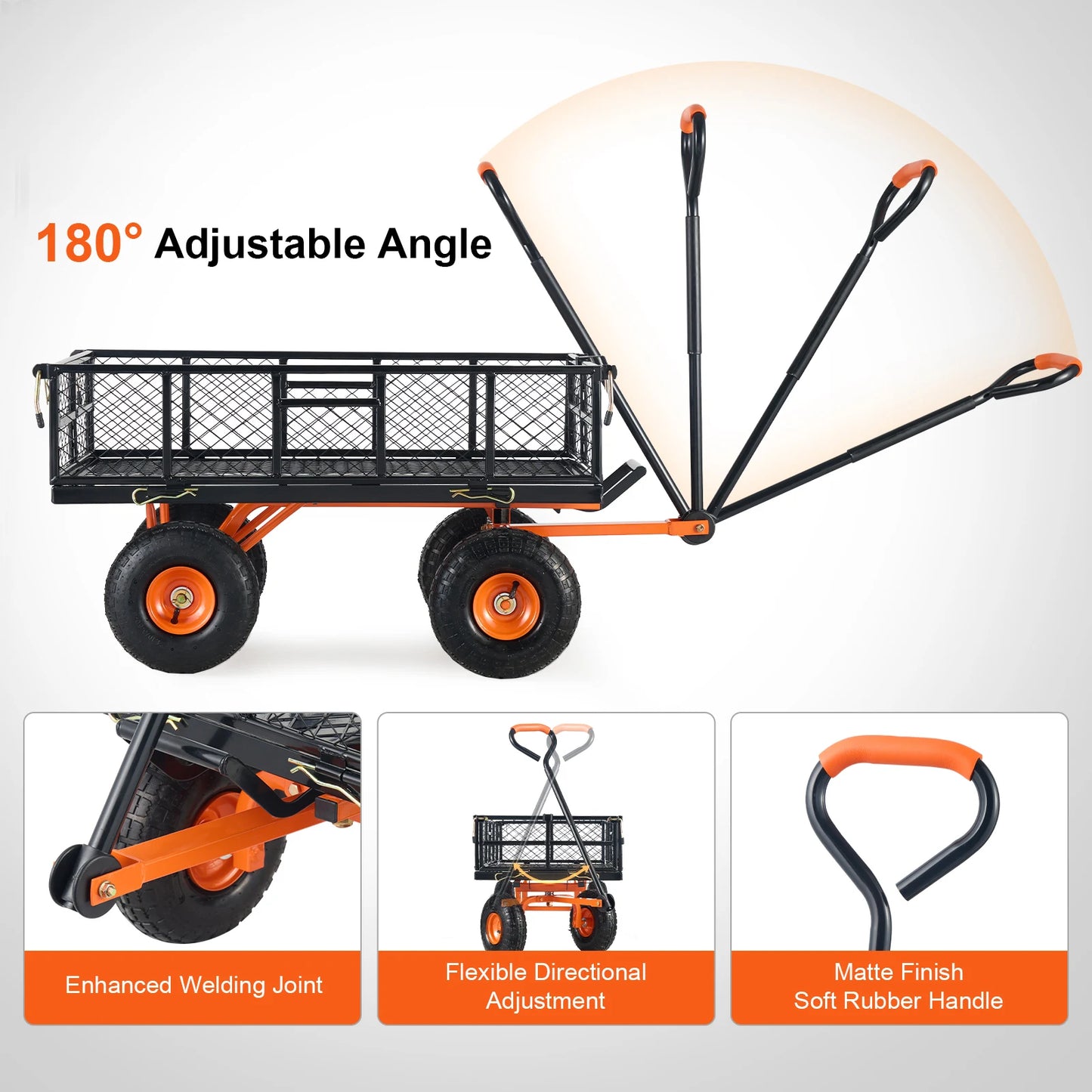 SucceBuy Garden Cart Sturdy Metal Utility Wagon with Simple Assembly Versatile Dump Cart Wheelbarrow with 400/880lbs Capacity by S And B Enterprise