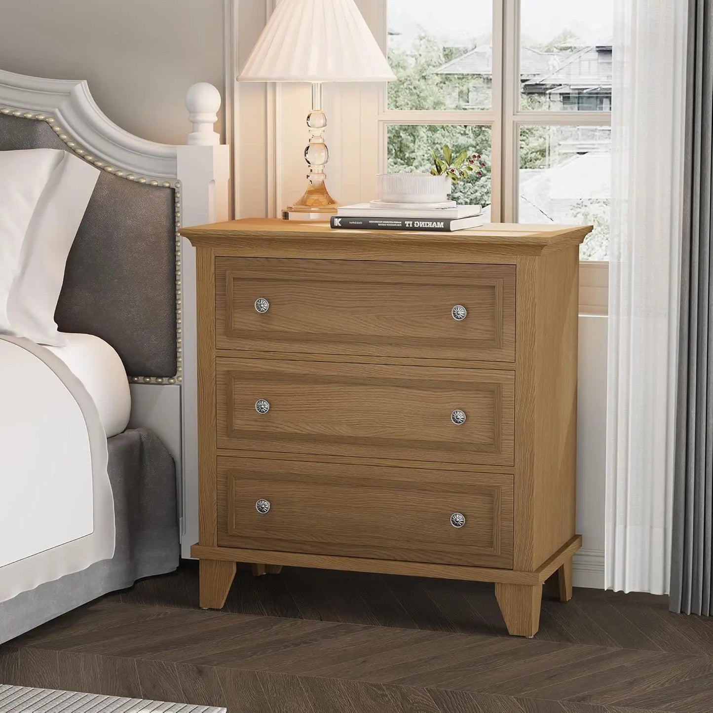 HiMISS 3 Drawer Dresser Wood Storage Chest With Metal Handles
