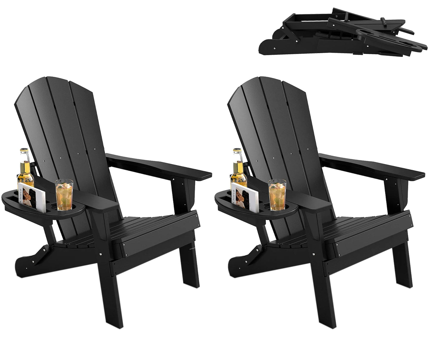 FOOWIN Folding Adirondack Chair With Cup Holder Outdoor by S And B Enterprise