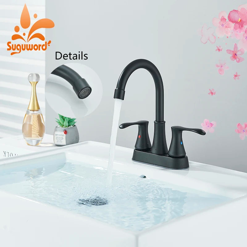 Suguword Dual Handle Center Set Bathroom Sink Faucet