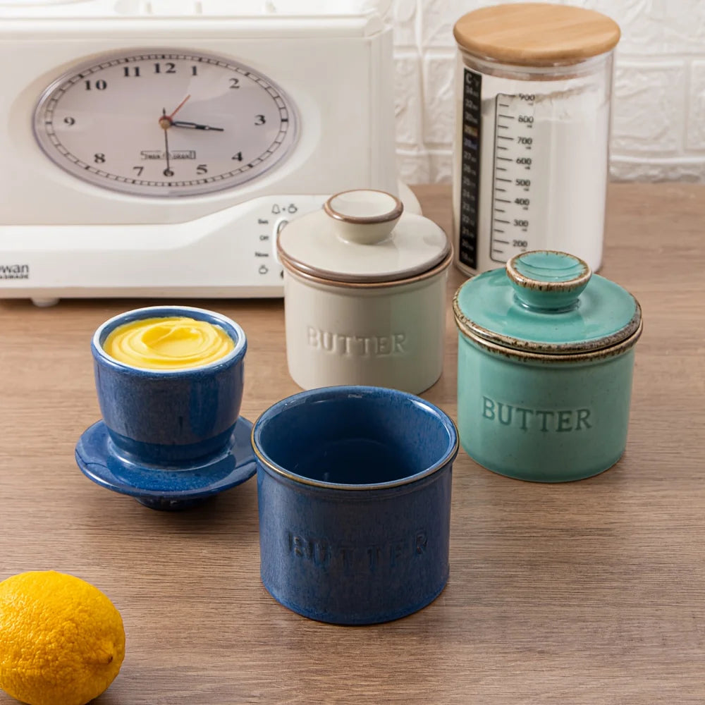 1pc ceramic yellow oil tank, unique kiln turned ceramic butter dish with lid, countertop butter storage tank by S And B Enterprise