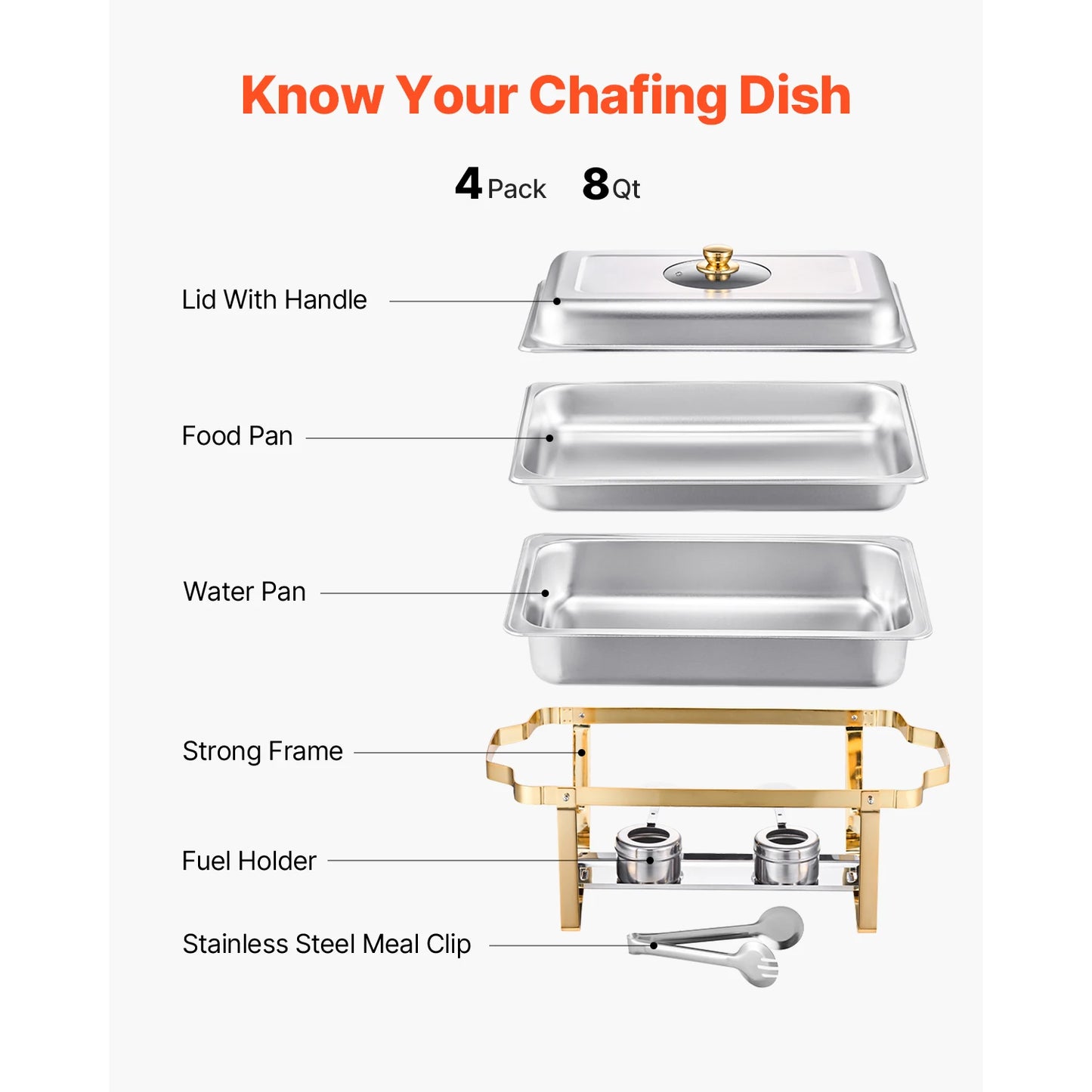 SucceBuy Stainless Steel Chafing Dish Buffet Set With 4 Pans