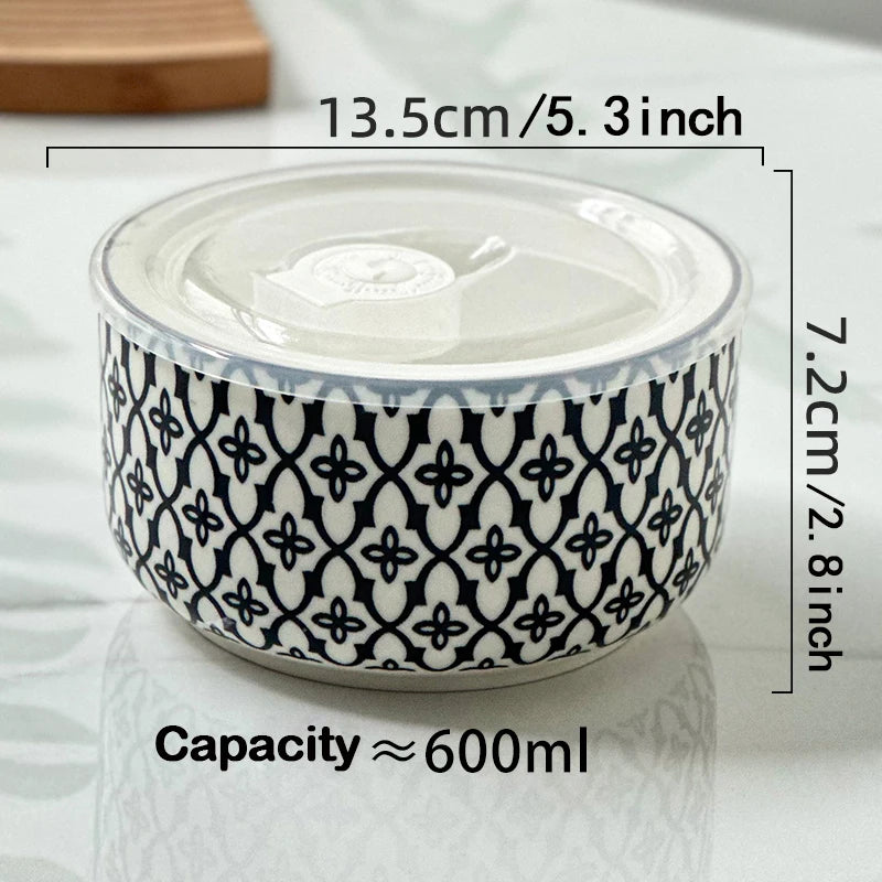 1-Pack 5.3 Inch Bohemian Lidded Fresh-Keeping Bowl, Microwave-Safe Multi-Purpose Fresh-keeping Bowl, Fruit/Salad/Pasta/Rice/Soup by S And B Enterprise