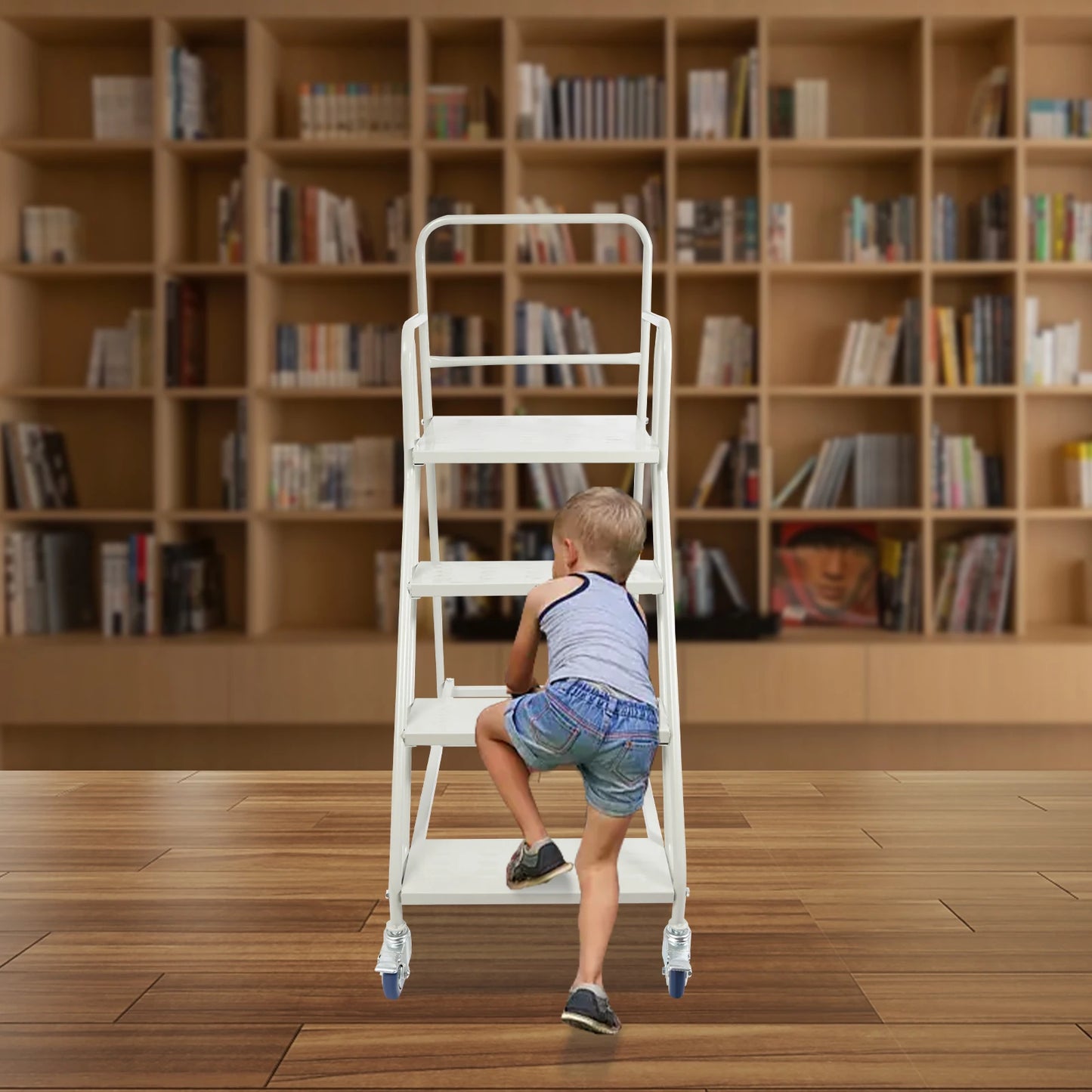 Heavy-Duty 4-Step Stair, High Load-Bearing Warehouse Ladder, Anti-Slip Mobile Step Ladder with Brake Wheel, Cold-Rolled Steel Elevation Platform with Guardrail for Warehouse Supermarket Home by S And B Enterprise