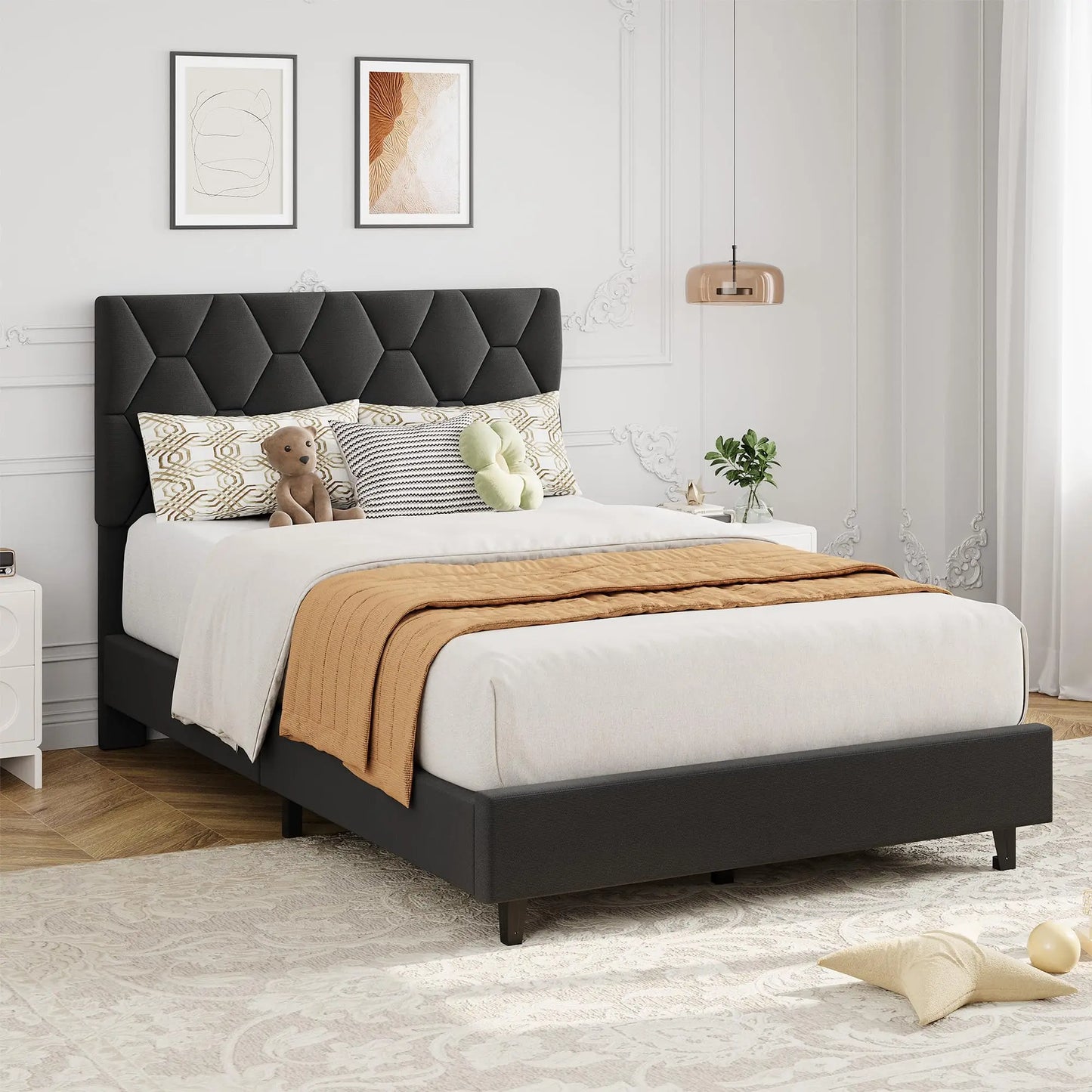 HiMISS Upholstered Bed Frame With Headboard Quiet Heavy Duty by S And B Enterprise