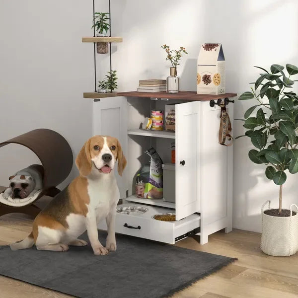 Pet Feeding Station For Medium Dogs With Storage And Raised Bowls