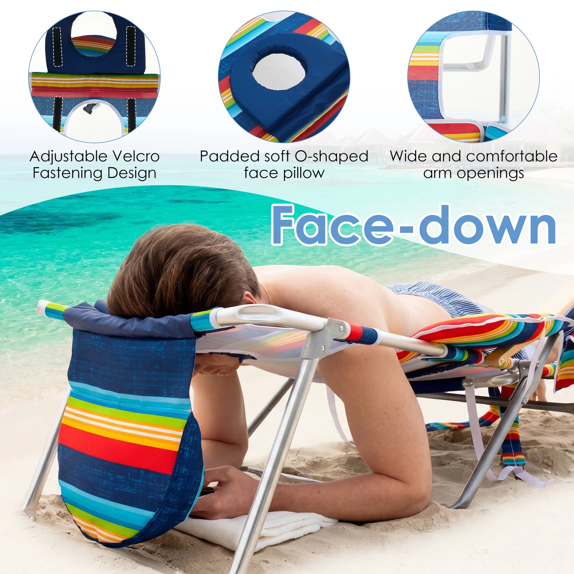 TCGBKAF Folding Beach Chair With 5 Position Footrest Face Arm Hole by S And B Enterprise