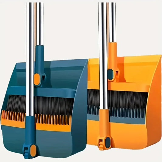 Long Handle Broom and Dustpan Set with Comb Teeth - Durable Floor Cleaning Tools for Pet Hair Removal, Home & Office Use by S And B Enterprise