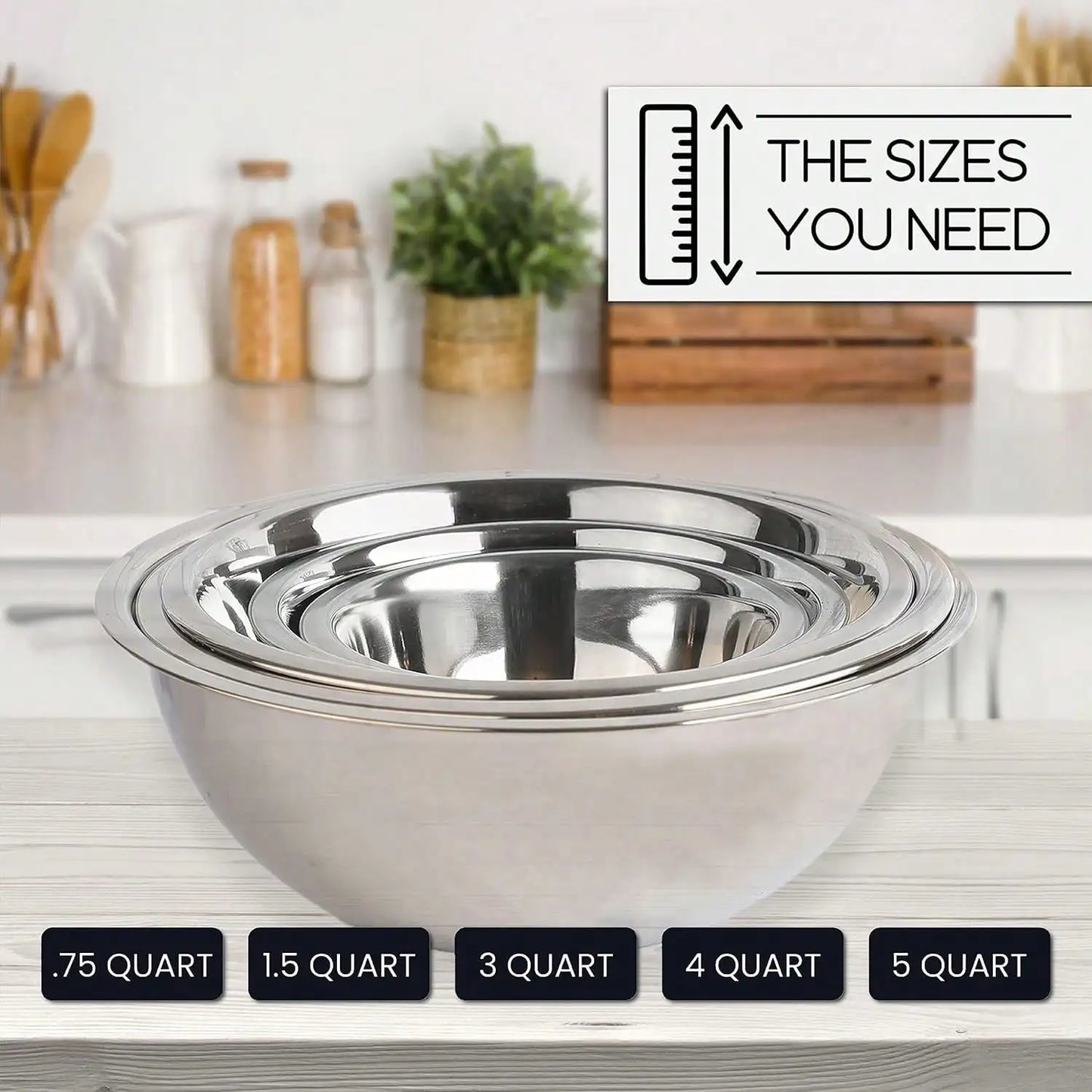 Stainless Steel Nesting Mixing Bowls Five Piece Set by S And B Enterprise