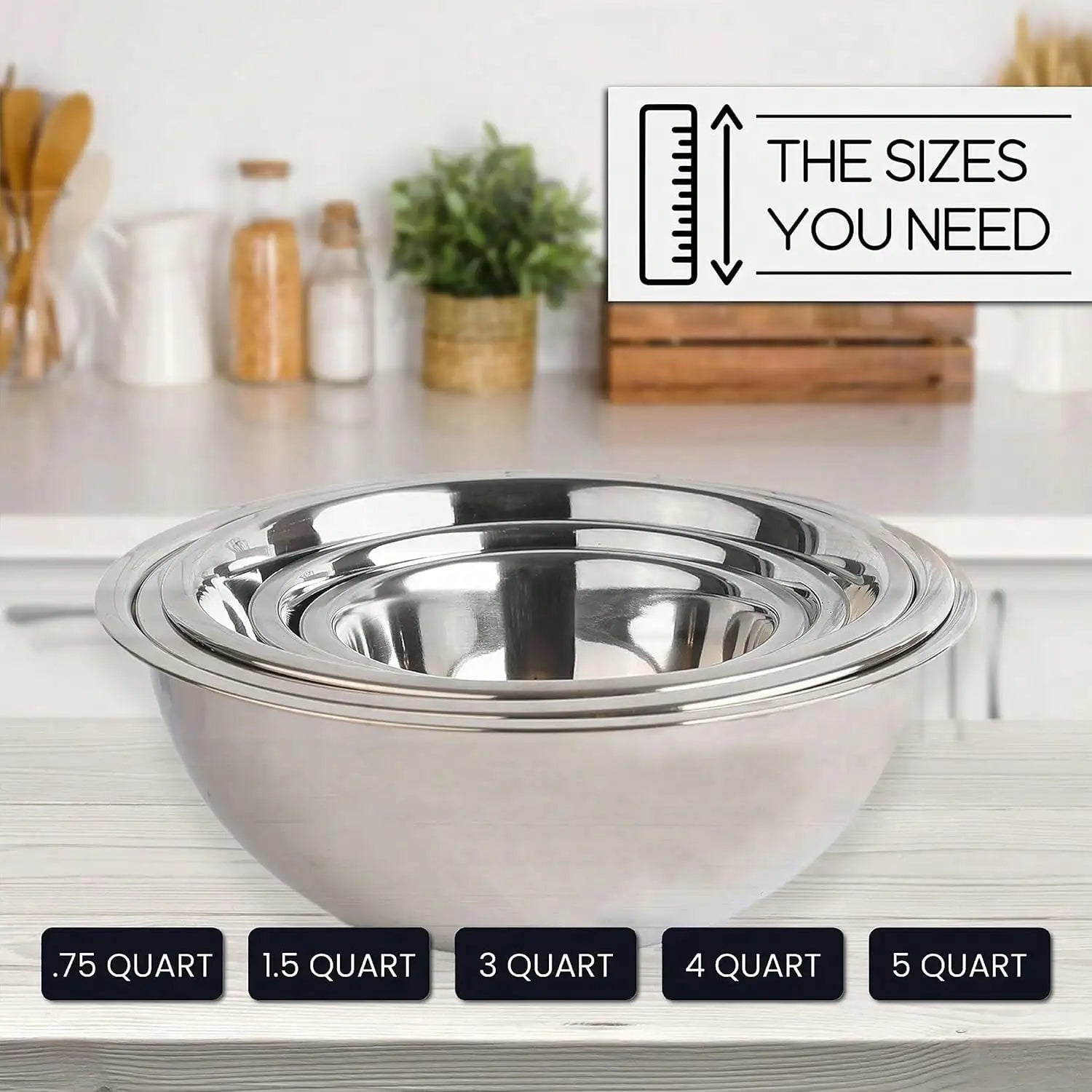 Stainless Steel Nesting Mixing Bowls Five Piece Set by S And B Enterprise
