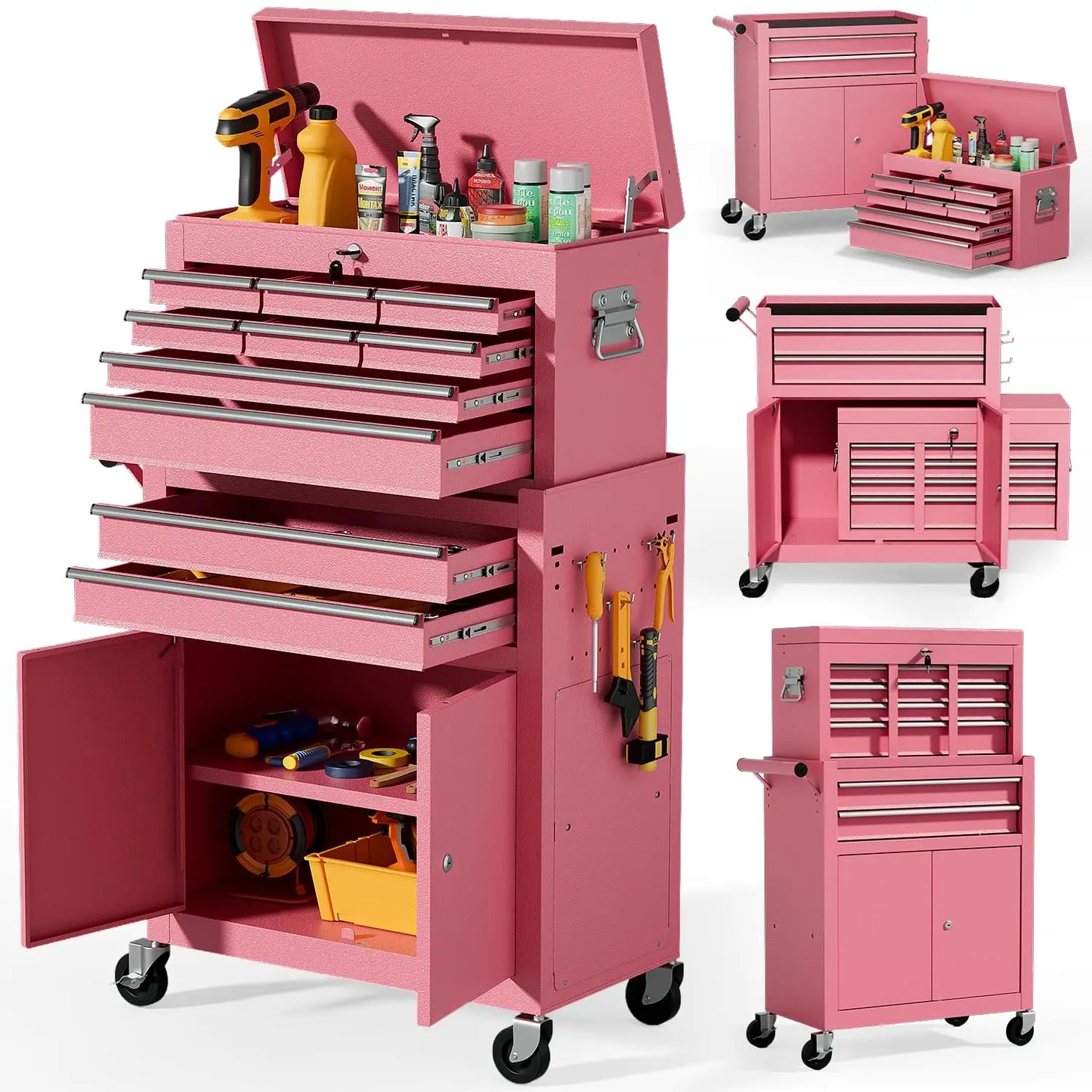 10-Drawer Rolling Tool Chest With Detachable Top Cabinet
