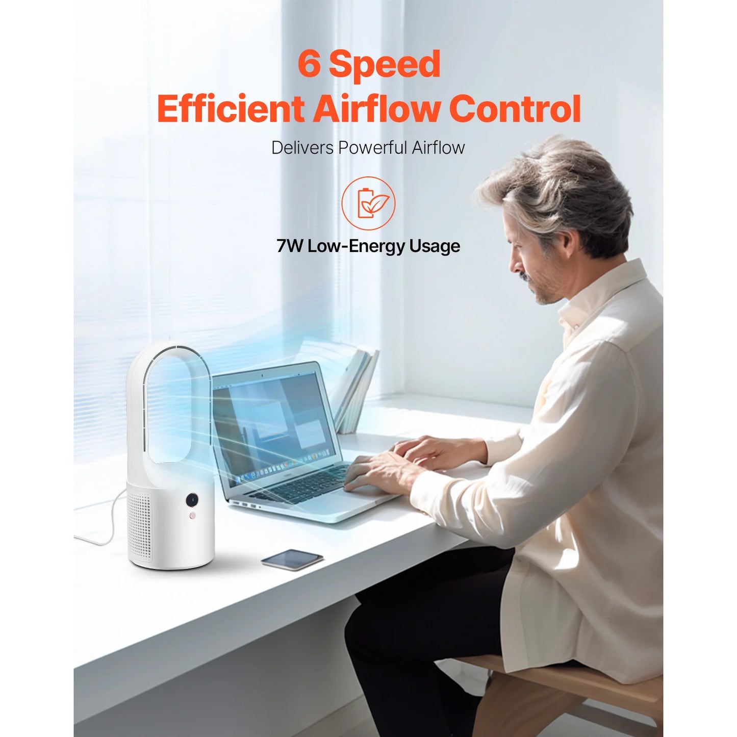 SucceBuy Bladeless Desk Fan 6 Speed USB Quiet Cooling